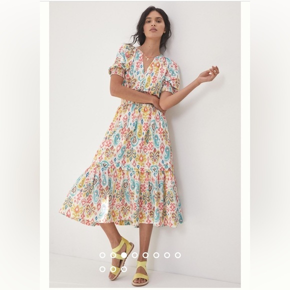 Anthropologie Felipa Maxi Dress Tiered Hem Puff Sleeve Influencer Fave Pockets - Picture 6 of 13